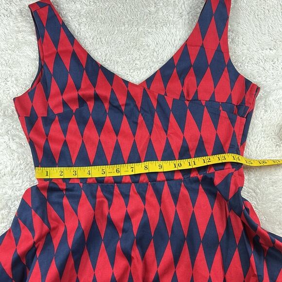 Ixia made in USA harlequin patterned red and blue diamond fit and flare dress, L - Picture 6 of 7